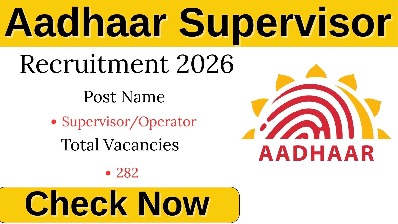 Aadhaar Supervisor Recruitment 2026