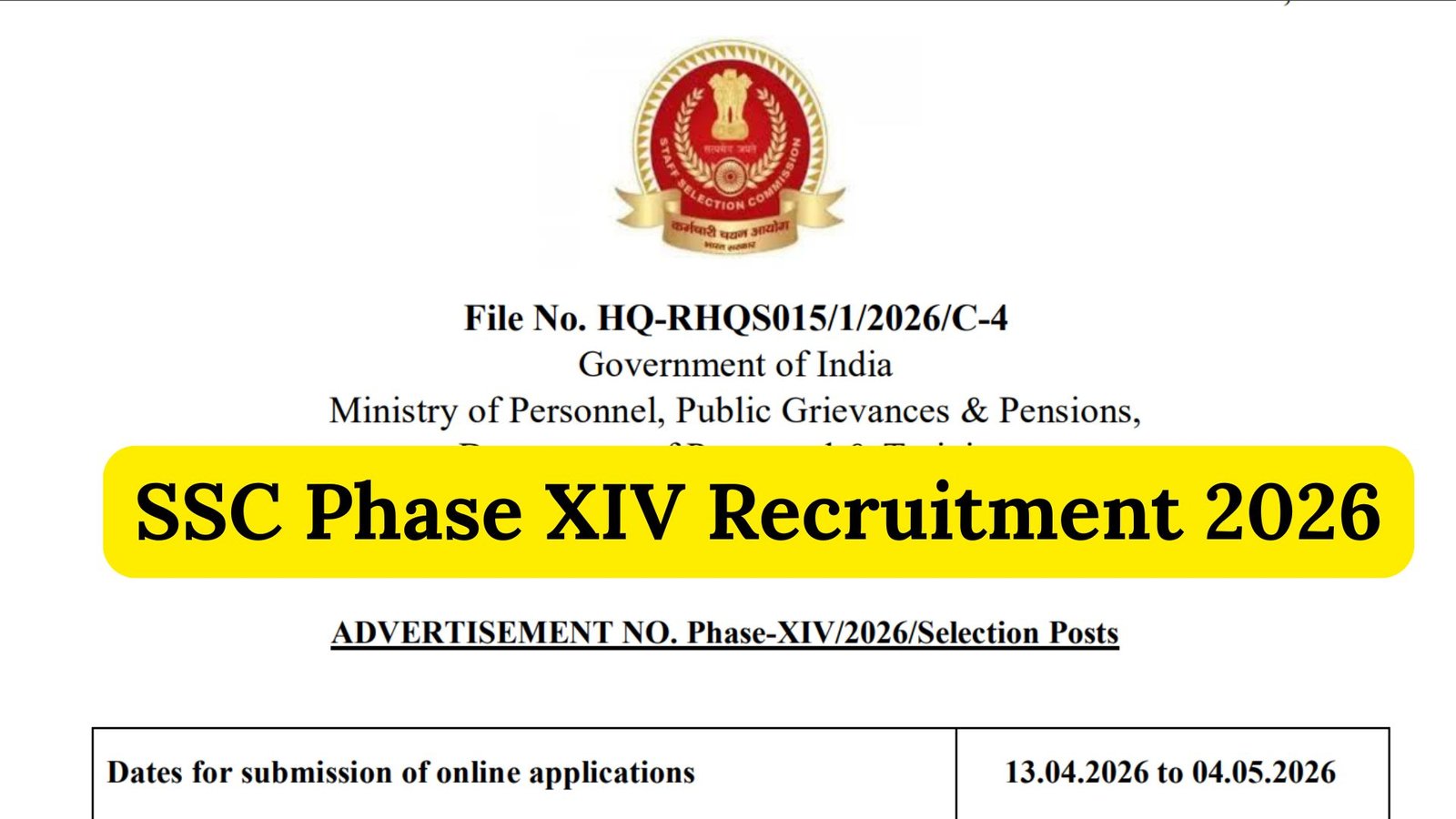 SSC Phase XIV Recruitment 2026